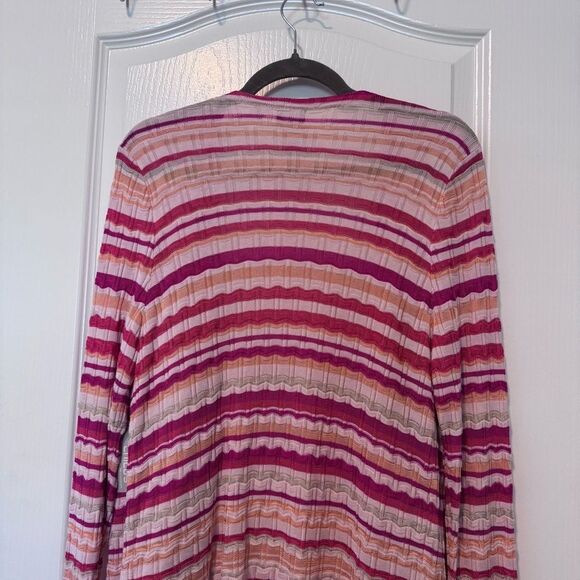 Chico’s Women’s Pink Multi Wave Stripe Tassel Sweater Cardigan NWT Size Medium - Picture 7 of 10